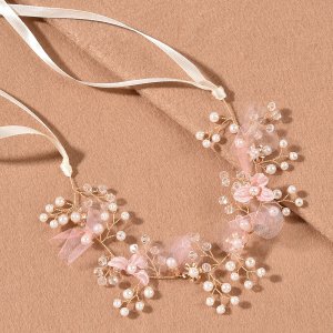 Pink Hairband With Gold Thread A simple European and American Style Hair Accessory and Bridal Headpiece